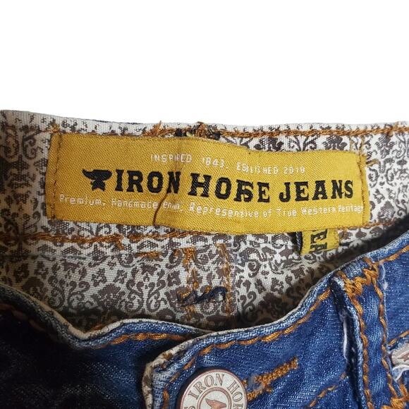 Iron Horse Jeans Straight Leg Denim Contrast Stitching Women's 4 Long Mid Wash - Picture 2 of 16